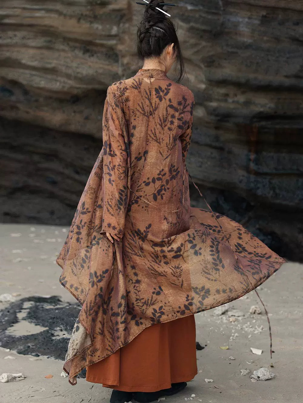 New Chinese Style Breathable Cardigan - Retro Coffee