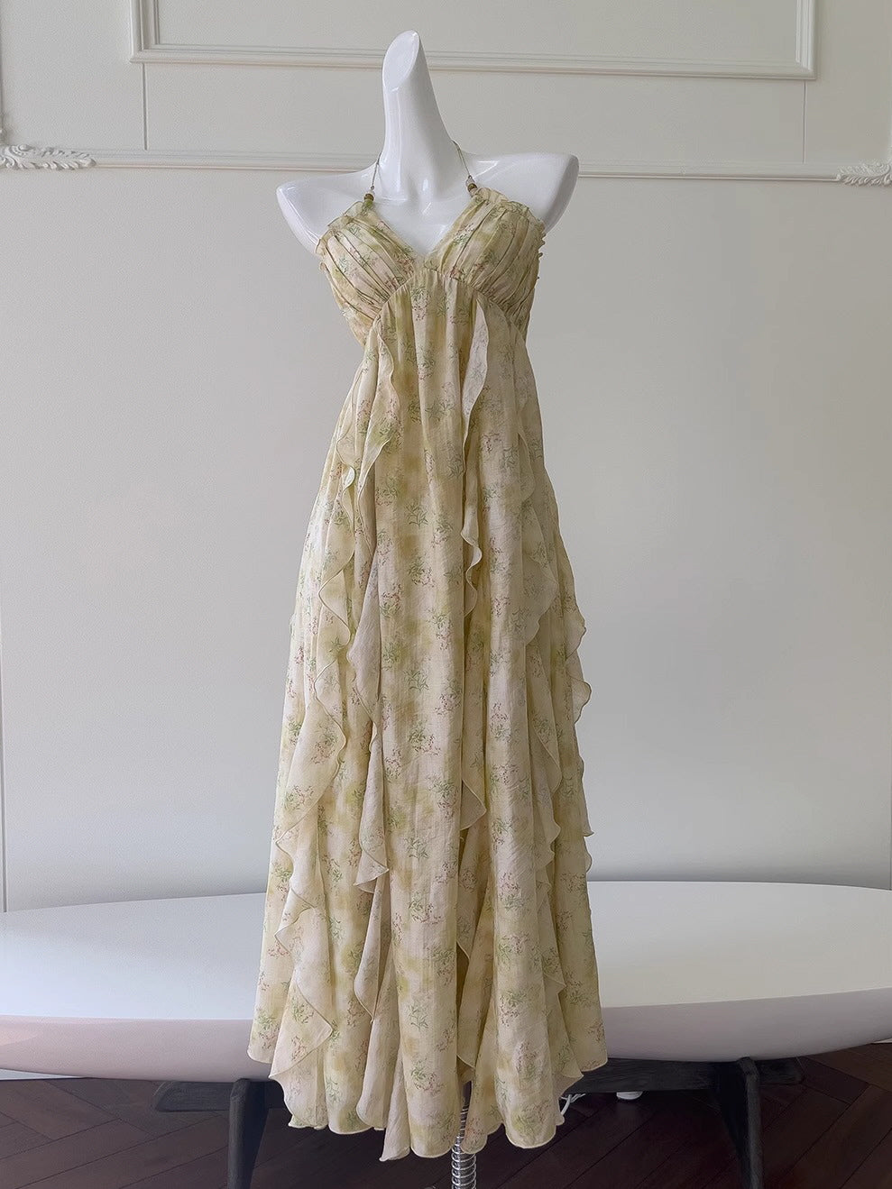 Golden Meadow Ruffle Floral Dress