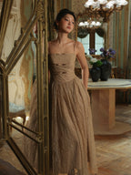 Champagne Lace Bow Evening Dress