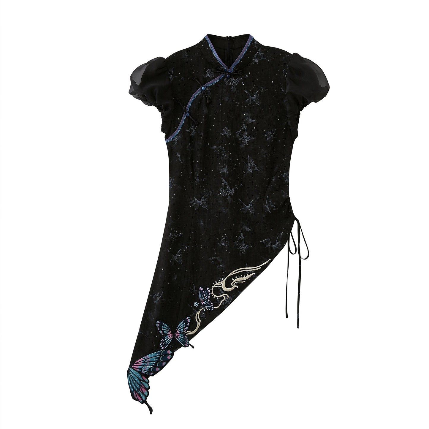 Butterfly Under The Lamp 灯下蝶 - New Chinese Style Eclectic Cheongsam Top and Mamianqun Set (Preorder)