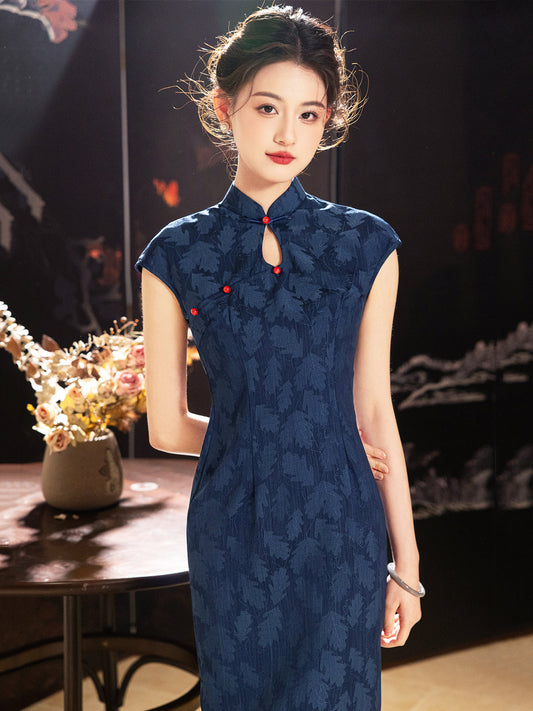 Tibetan Blue - Sleeveless Blue Midi Cheongsam