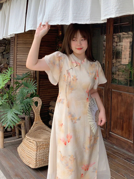 Warm Sun 鱼戏暖阳 - New Chinese Style Cheongsam Dress