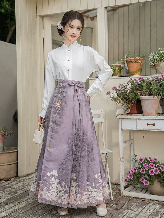 Ming Dynasty Modern Hanfu, Mamianqun, Evening Jade 晚玉