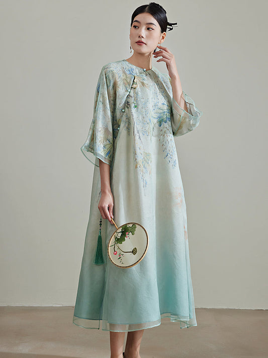 Flower Gradient - 100% Mulberry Silk Loose Cheongsam Dress