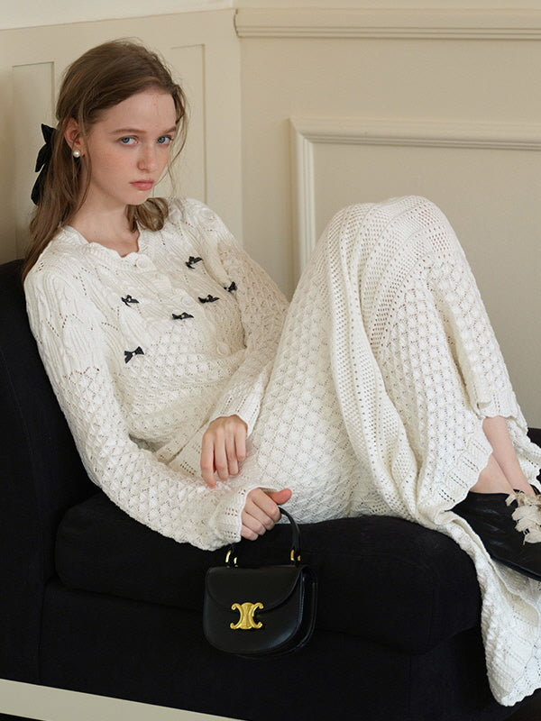 Ethereal Bow-Embellished Knit Cardigan