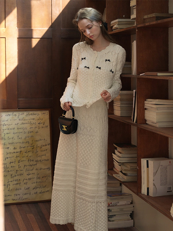 Ethereal Bow-Embellished Knit Cardigan