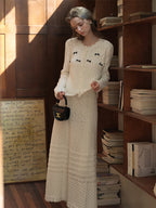 Ethereal Bow-Embellished Knit Cardigan