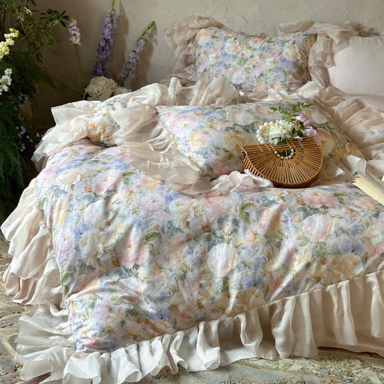 Blossom Garden Soft Pastel Ruffle Bedding Set