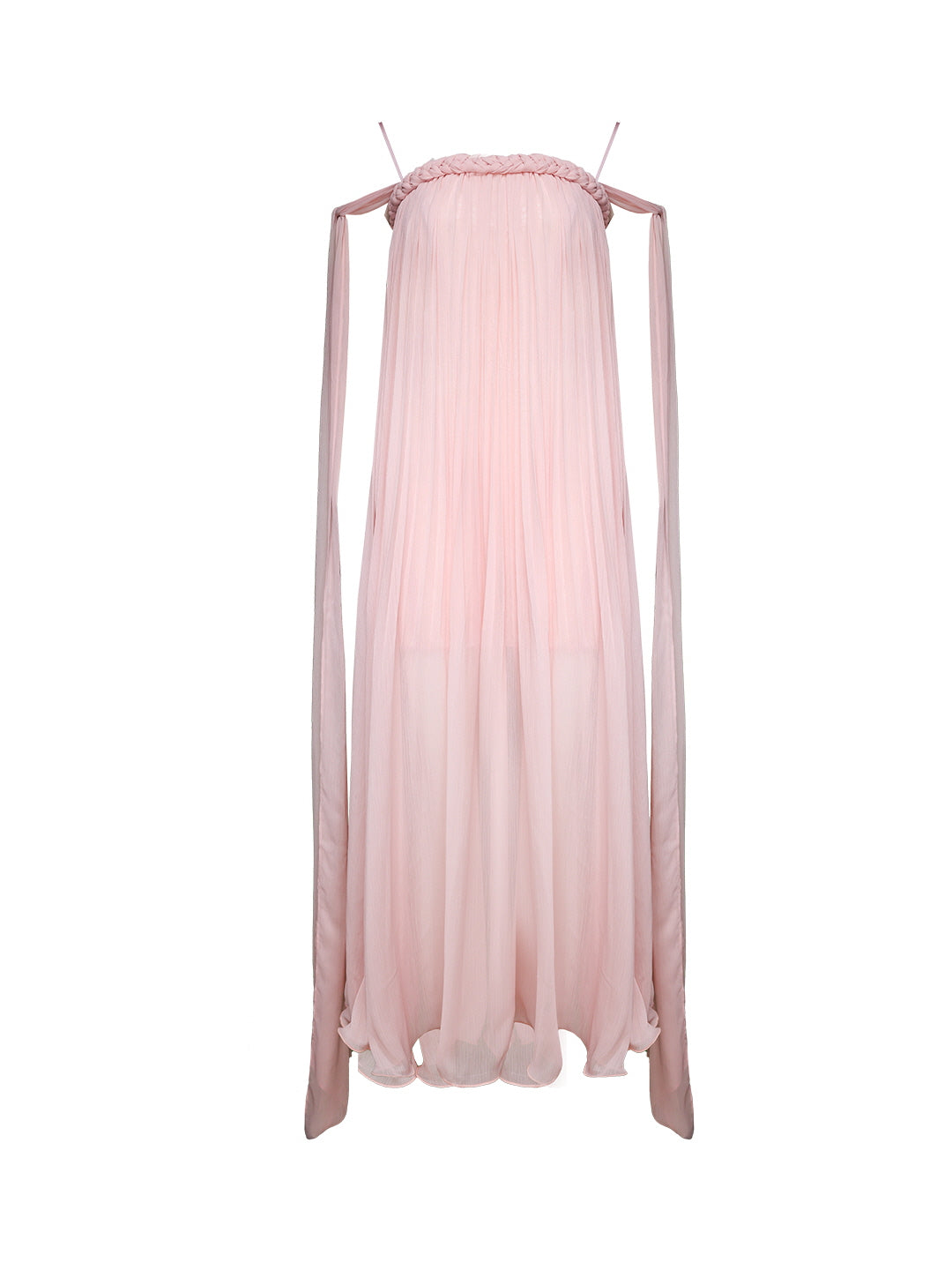 Off-Shoulder Blush Pleated Ribbon Dress