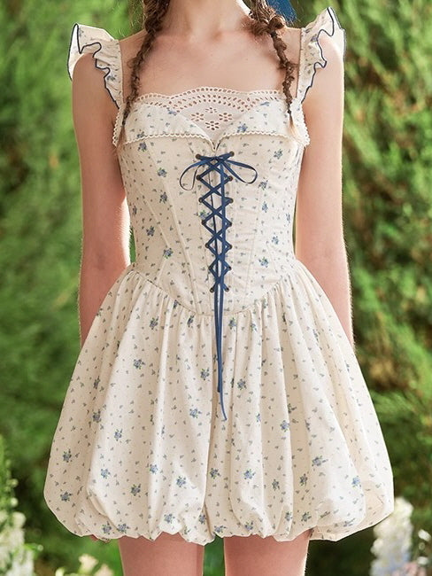 Blue Ribbon Eyelet Corset Mini Dress