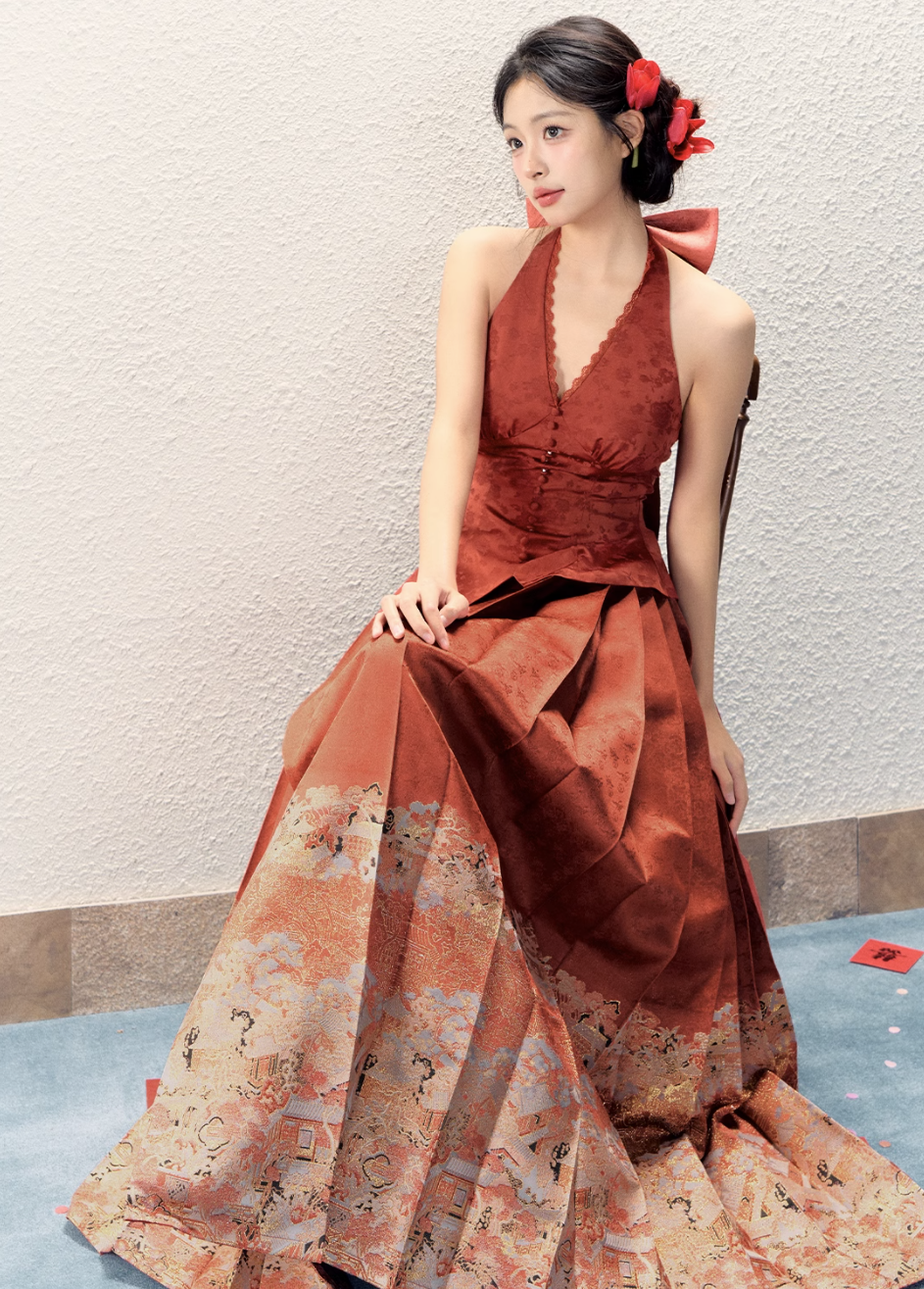 Ming Dynasty Modern Hanfu, Mamianqun, Bonfire 一信笺春