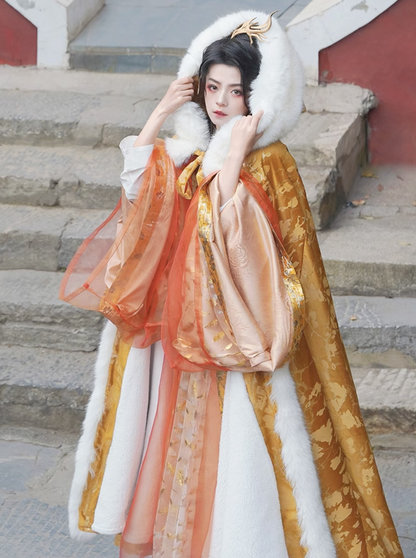 Embossed Gold Velvet Fur Cloak