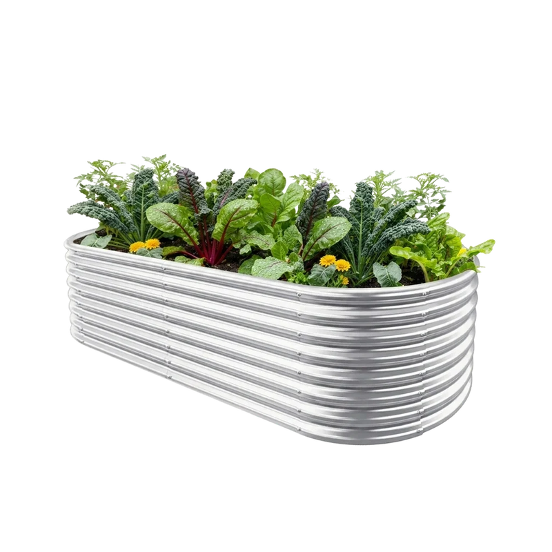 set of 10 — 24-inch tall oval galvanized metal raised garden bed, 6 by 3 feet