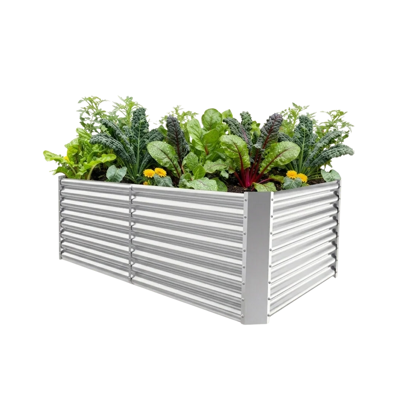 set of 4 — 24-inch tall rectangular galvanized metal raised garden bed, 6 by 3 feet