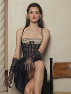 Midnight Elegance Grid Corset Dress