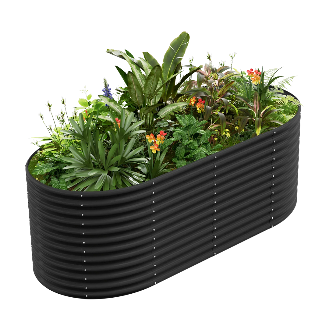 36-inch tall oval galvanized metal raised garden bed, 8 by 4 feet — view 3