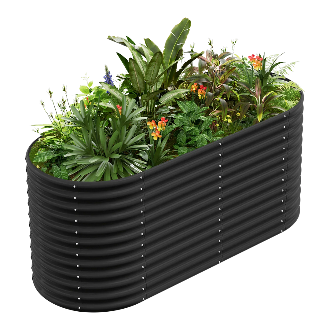 36-inch tall oval galvanized metal raised garden bed, 6 by 3 feet — view 3