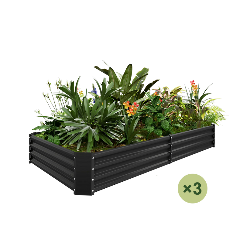 set of 3 — 12-inch tall rectangular galvanized metal raised garden bed, 8 by 4 feet