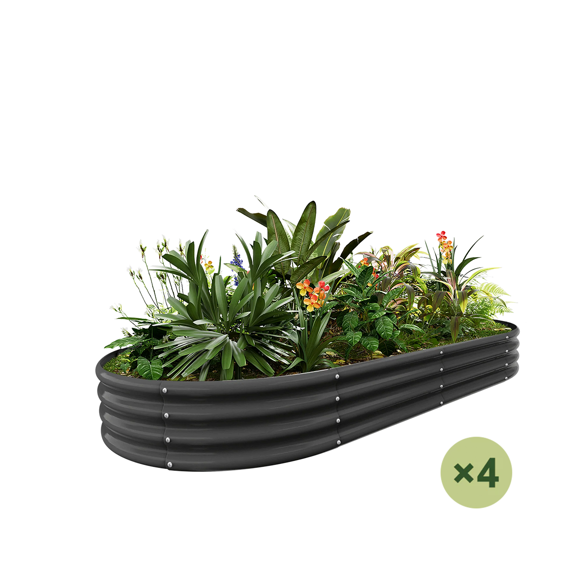 set of 4 — 12-inch tall oval galvanized metal raised garden bed, 8 by 4 feet — view 3