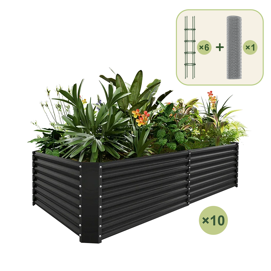 10-Pack 24" Tall Rectangular 8x4x2ft Galvanized Raised Garden Bed+6-Pack Round Garden Trellis(5.5ft)+1/2 inch Galvanized Hardware Cloth — view 3