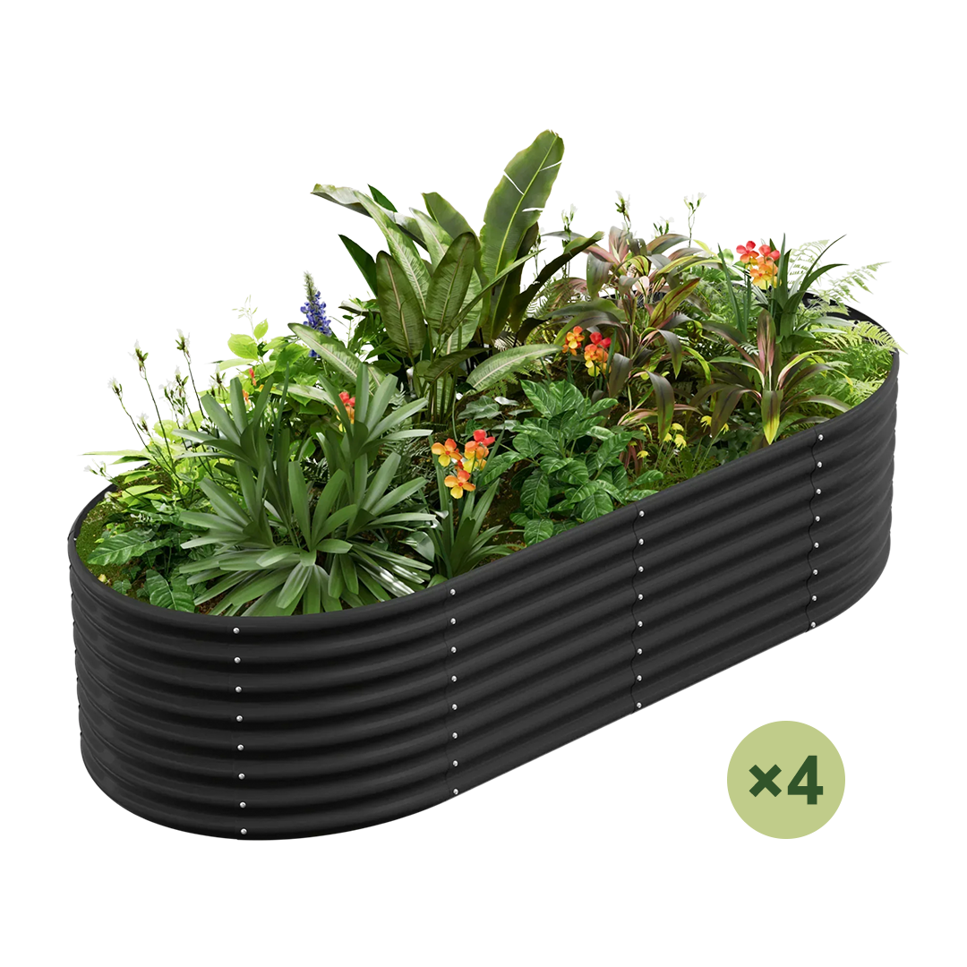 set of 4 — 24-inch tall oval galvanized metal raised garden bed, 8 by 4 feet — view 3