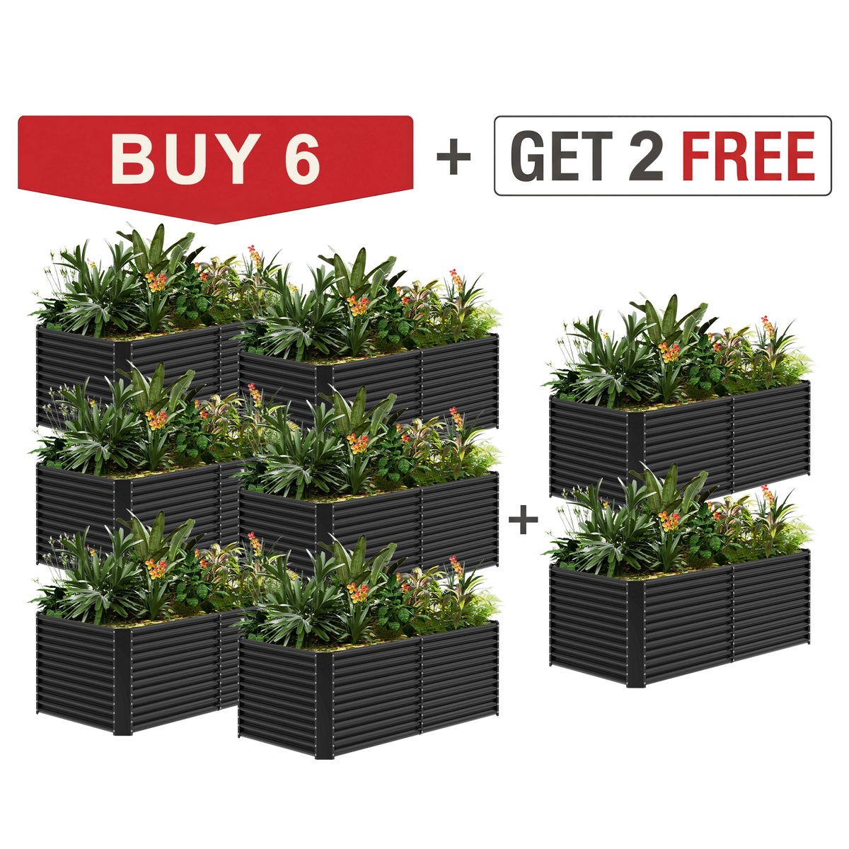 set of 8 — 36-inch tall rectangular galvanized metal raised garden bed, 8 by 4 feet — view 3