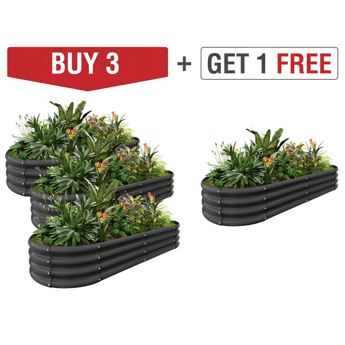 set of 4 — 12-inch tall oval galvanized metal raised garden bed, 6 by 3 feet — view 8