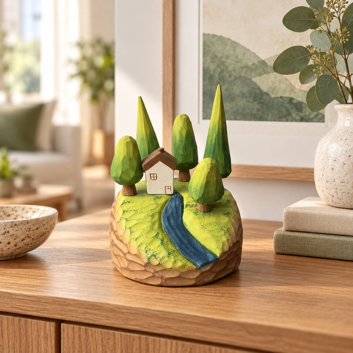 Build-Your-Own Woodland Cottage – Magnetic Hand-Carved Wooden Desk Garden