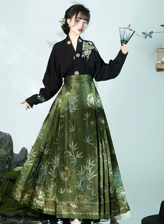 Ming Dynasty Modern Hanfu, Mamianqun, Bamboo Grove (Preorder)