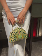 Rhinestone Embellished Peacock Evening Clutch Bag
