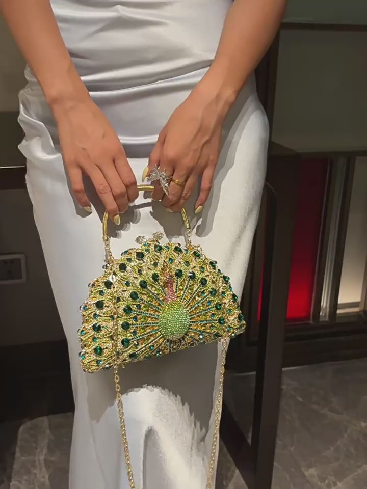 Rhinestone Embellished Peacock Evening Clutch Bag