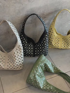 Punk Studded Hobo Shoulder Bucket Tote Bag
